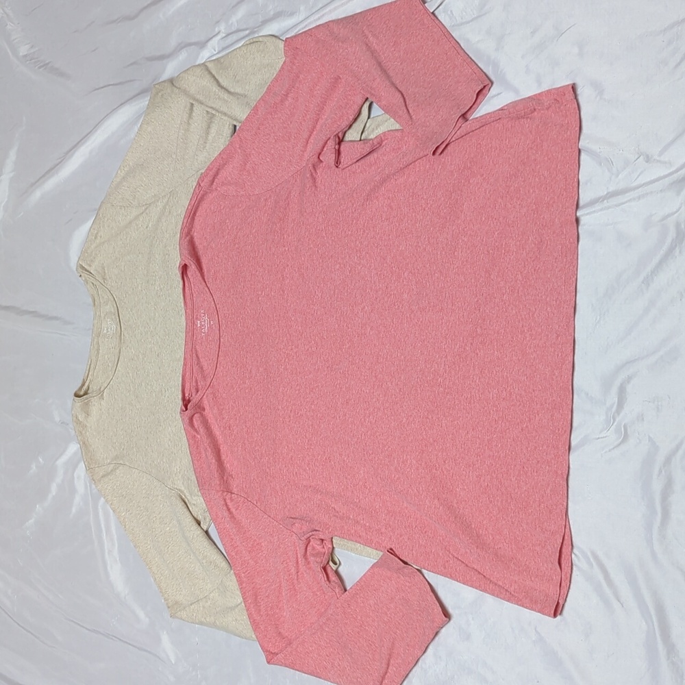 ♠️ 2 Pairs Talbots 100% Cotton Longsleeve‎ Heathered Tops Pink & Tan - READ